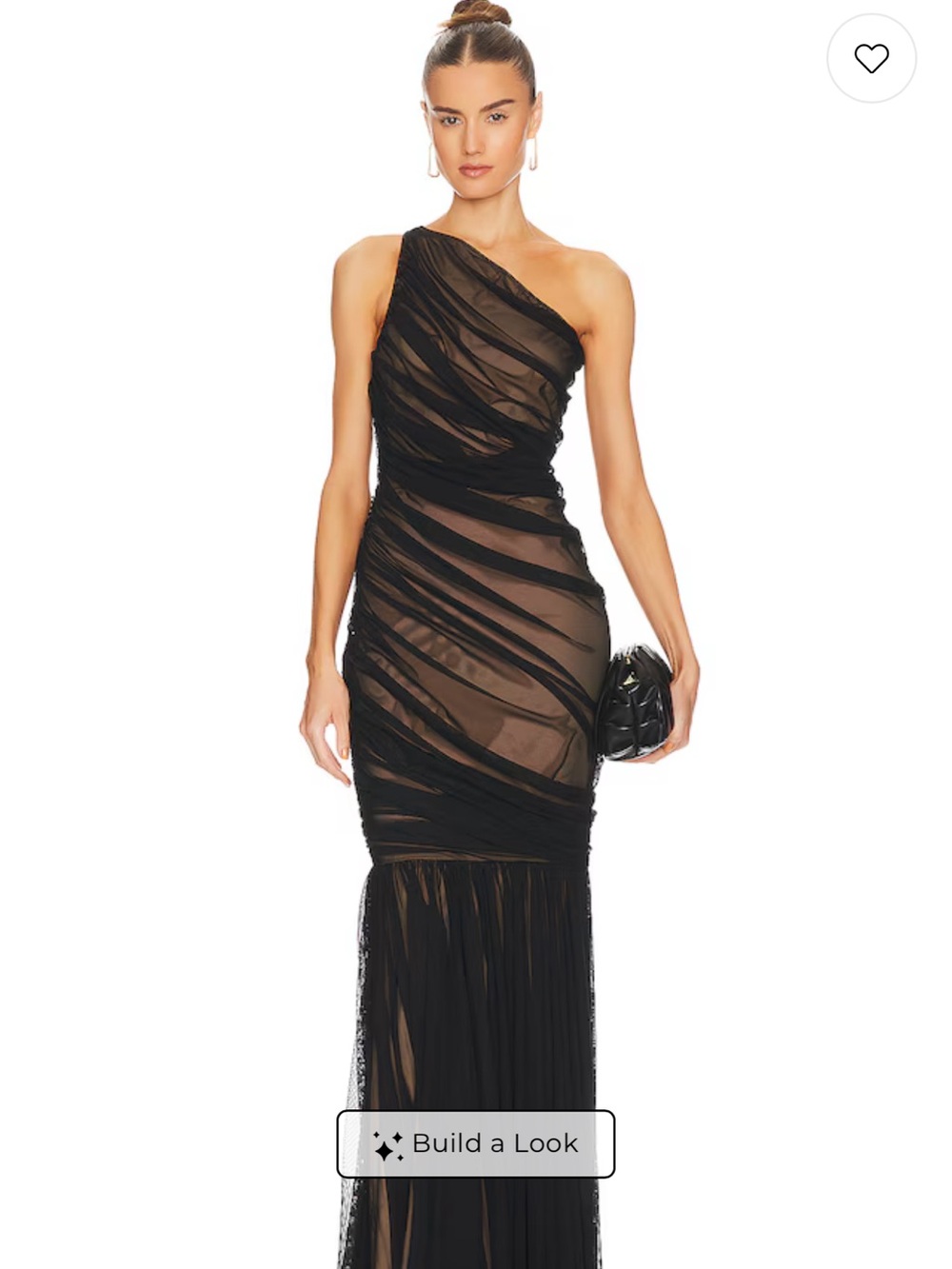 Norma Kamali Black One-Shoulder Ruched Mesh Gown